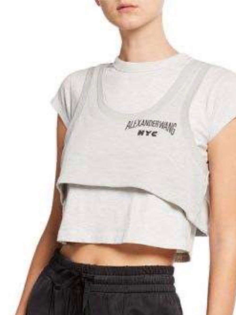Alexander Wang NYC Lightweight Terry Top Gray Layered Crop Tank Top MSRP $225